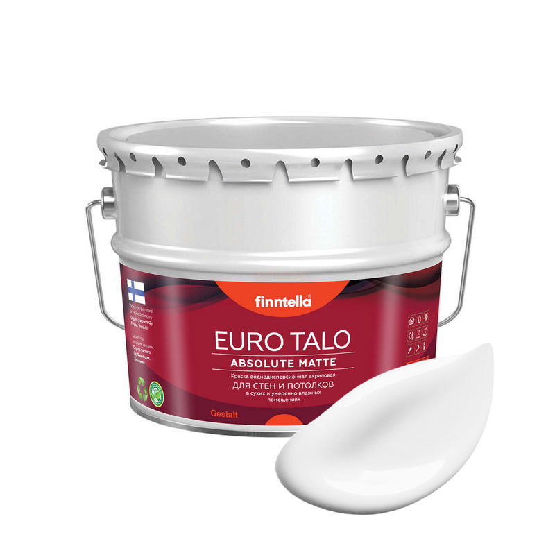 

Краска EURO TALO, LUMI бирюзовый, 9л, Белый, экстраматовая EURO TALO FlatMatte для гостиной и спальни