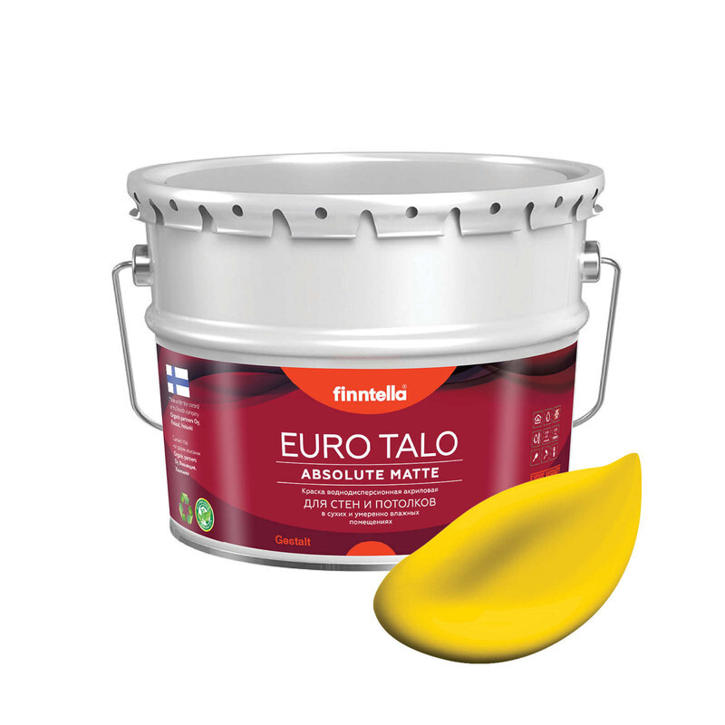 

Краска EURO TALO, KELTAINEN жёлтый, 9л, Желтый, экстраматовая EURO TALO FlatMatte для гостиной и спальни