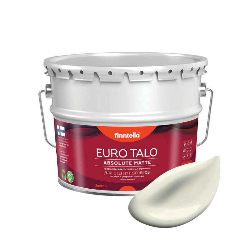 

Краска EURO TALO, цвет ANTIIKKI, 9л, Белый, экстраматовая EURO TALO FlatMatte для гостиной и спальни