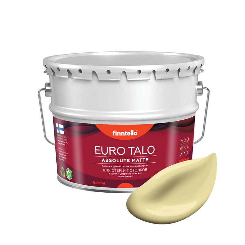 

Краска EURO TALO, цвет HIRSSI, 9л, Желтый, экстраматовая EURO TALO FlatMatte для гостиной и спальни