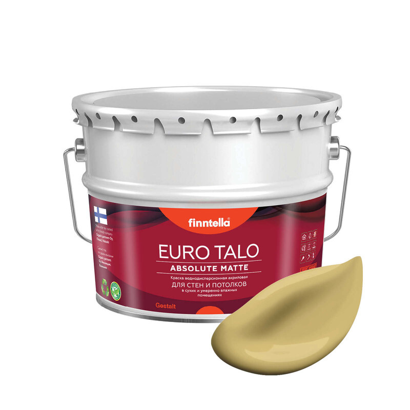 

Краска EURO TALO, цвет SYKSY, 9л, Желтый, экстраматовая EURO TALO FlatMatte для гостиной и спальни