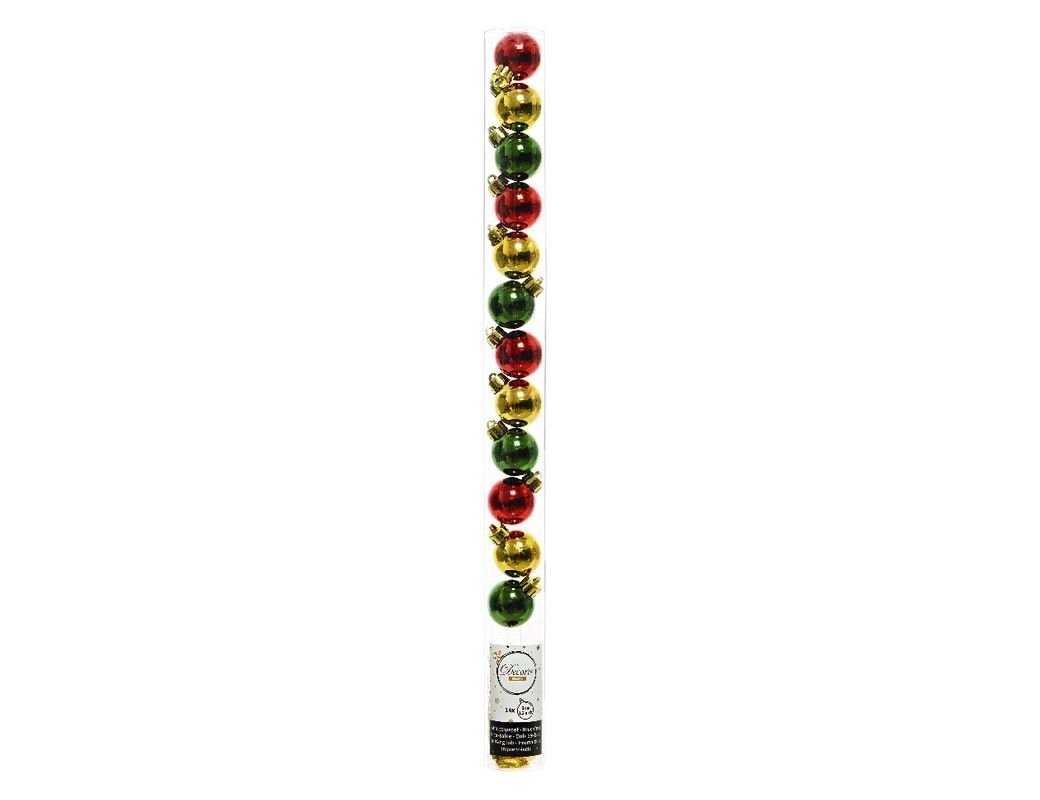 Набор пластиковых шаров Kaemingk, цвета: золотой, красный, сосновый зелёный, 3 см, 14 шт.
