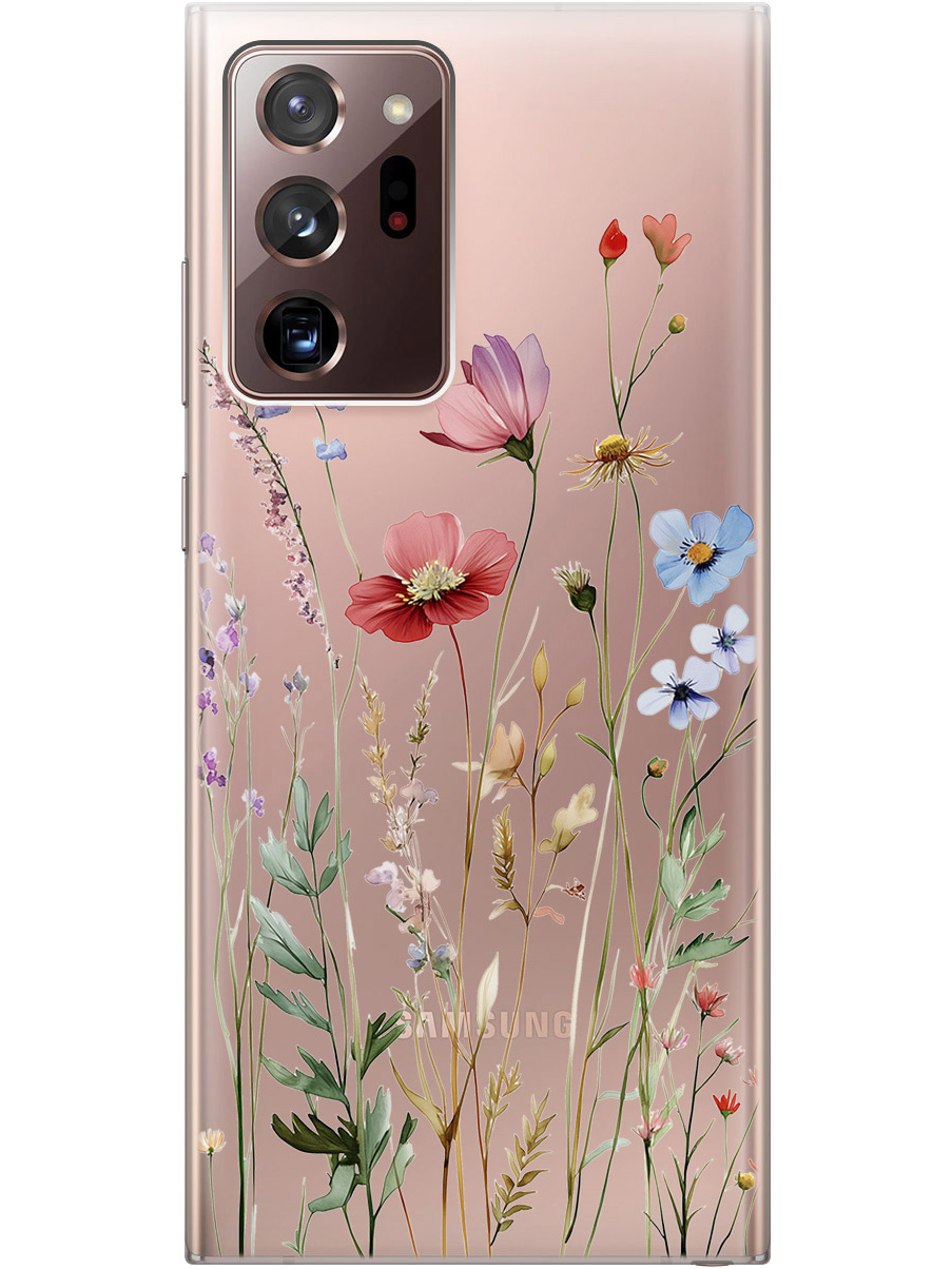 

Силиконовый чехол на Samsung Galaxy Note 20 Ultra с принтом "Милые цветочки" прозрачный, Прозрачный;зеленый;красный, 723276423