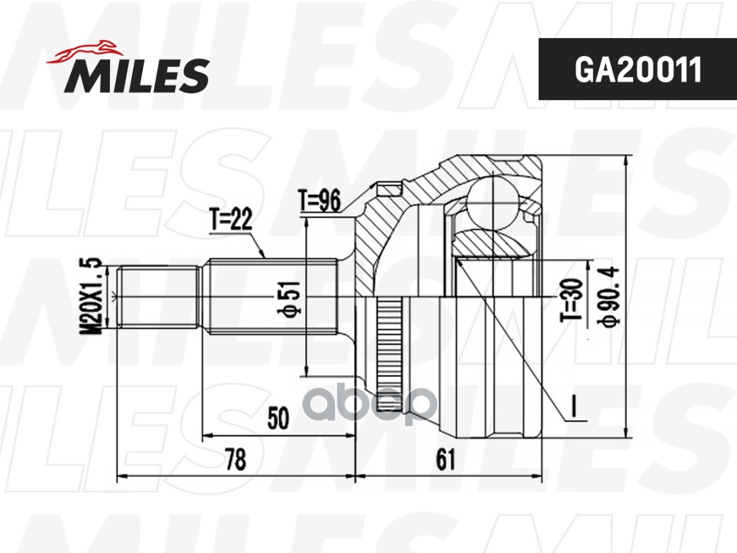 

Шрус Audi 80 1.8-2.3 86-91 Нар.(Abs) Miles арт. GA20011