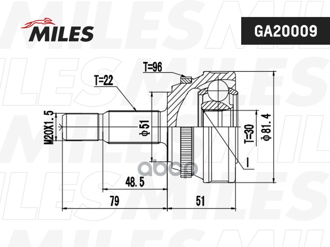 

Шрус Audi 80 1.6/1.8 86-91 Нар.(Abs) Miles арт. GA20009