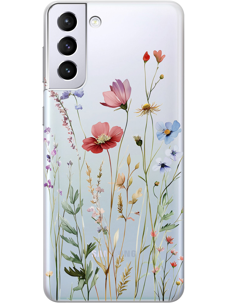 

Силиконовый чехол на Samsung Galaxy S21+ с принтом "Милые цветочки" прозрачный, Прозрачный;зеленый;красный, 724127523