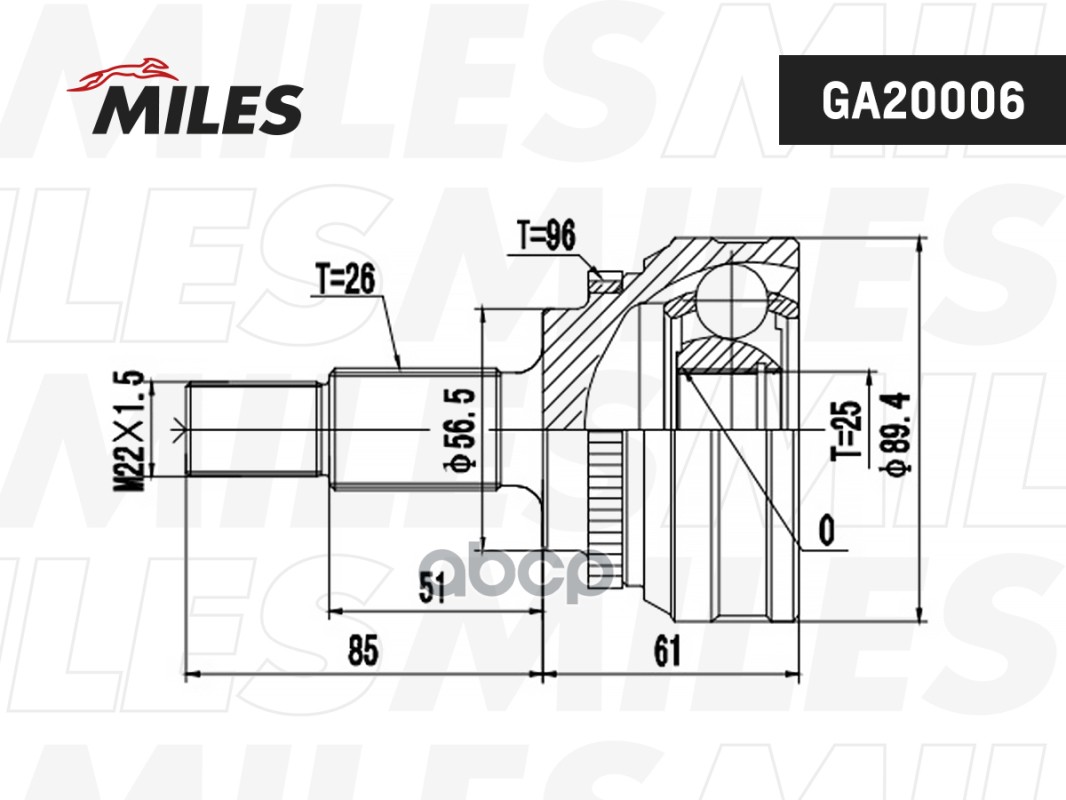 

Шрус Audi 100/200/80 1.8-2.3 77-91 Нар.(Abs) Miles арт. GA20006