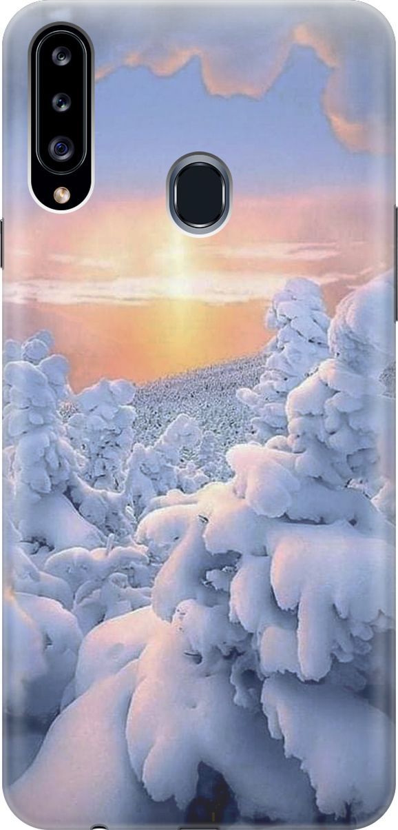 

Силиконовый чехол на Samsung Galaxy A20s с принтом "Заснеженный лес", Белый;голубой, 379