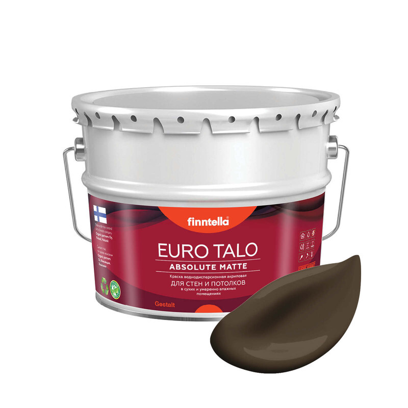 

Краска EURO TALO, цвет SUKLAA, 9л, Коричневый, экстраматовая EURO TALO FlatMatte для гостиной и спальни