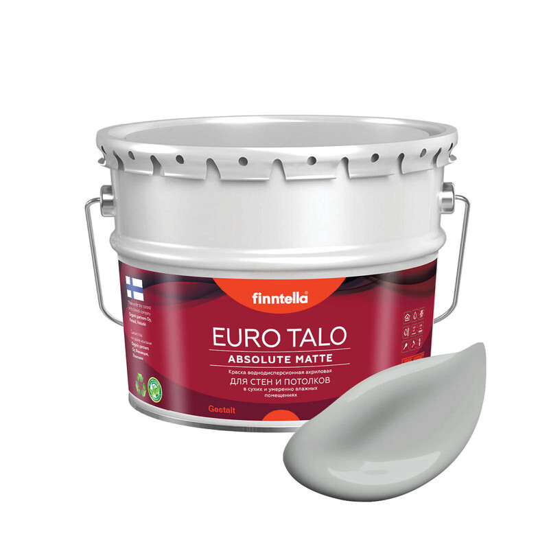 

Краска EURO TALO, цвет SEITTI, 9л, Серый, экстраматовая EURO TALO FlatMatte для гостиной и спальни