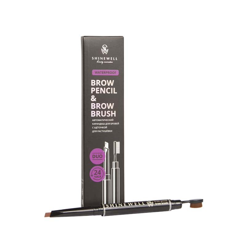 фото Автоматический карандаш для бровей shinewell brow pencil & brow brush т 01