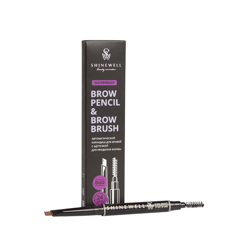 фото Автоматический карандаш для бровей shinewell brow pencil & brow brush т 03