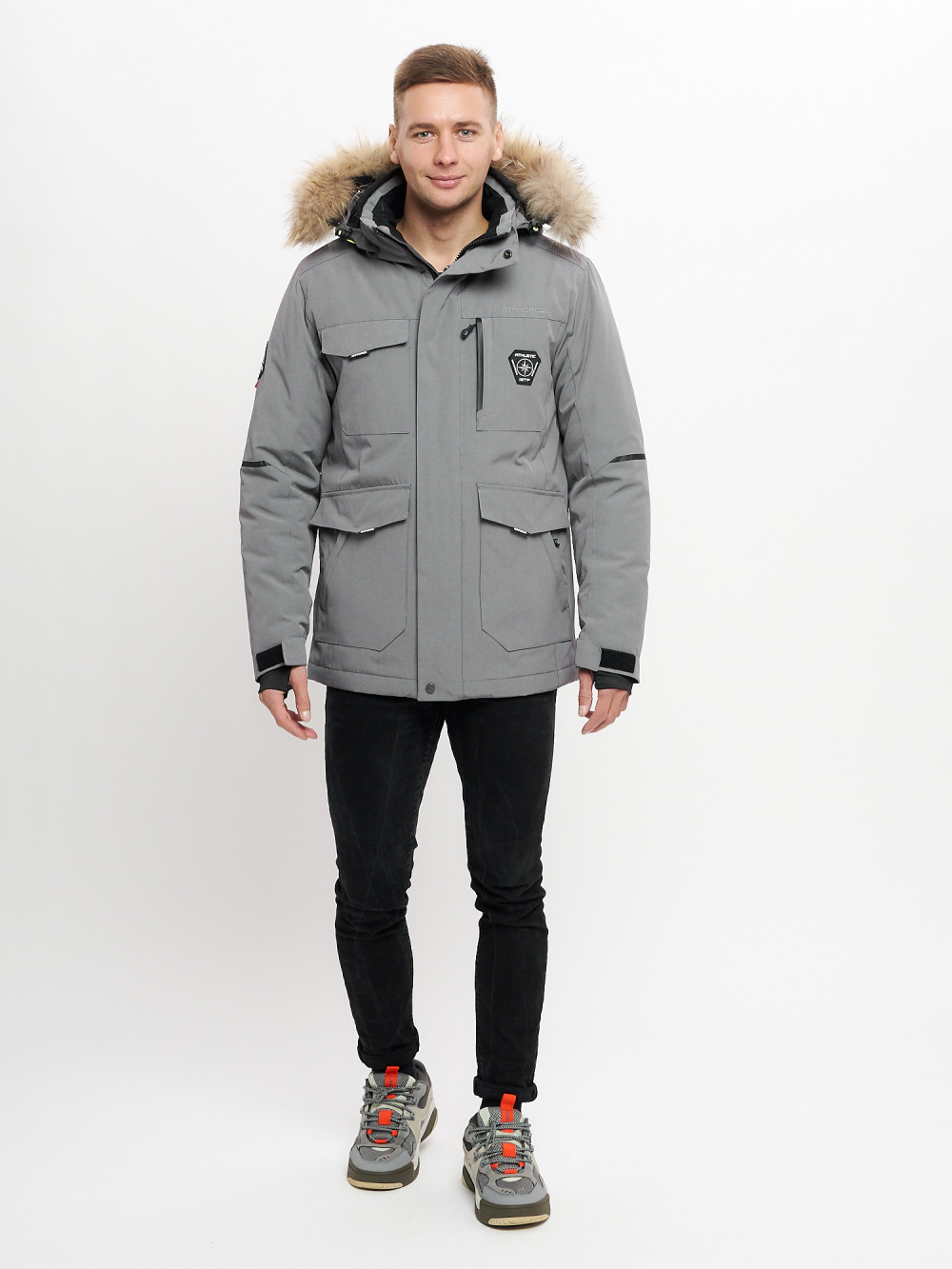 фото Куртка зимняя мужская удлиненная с мехом хаки цвета 2159-1sr, 56 mtforce