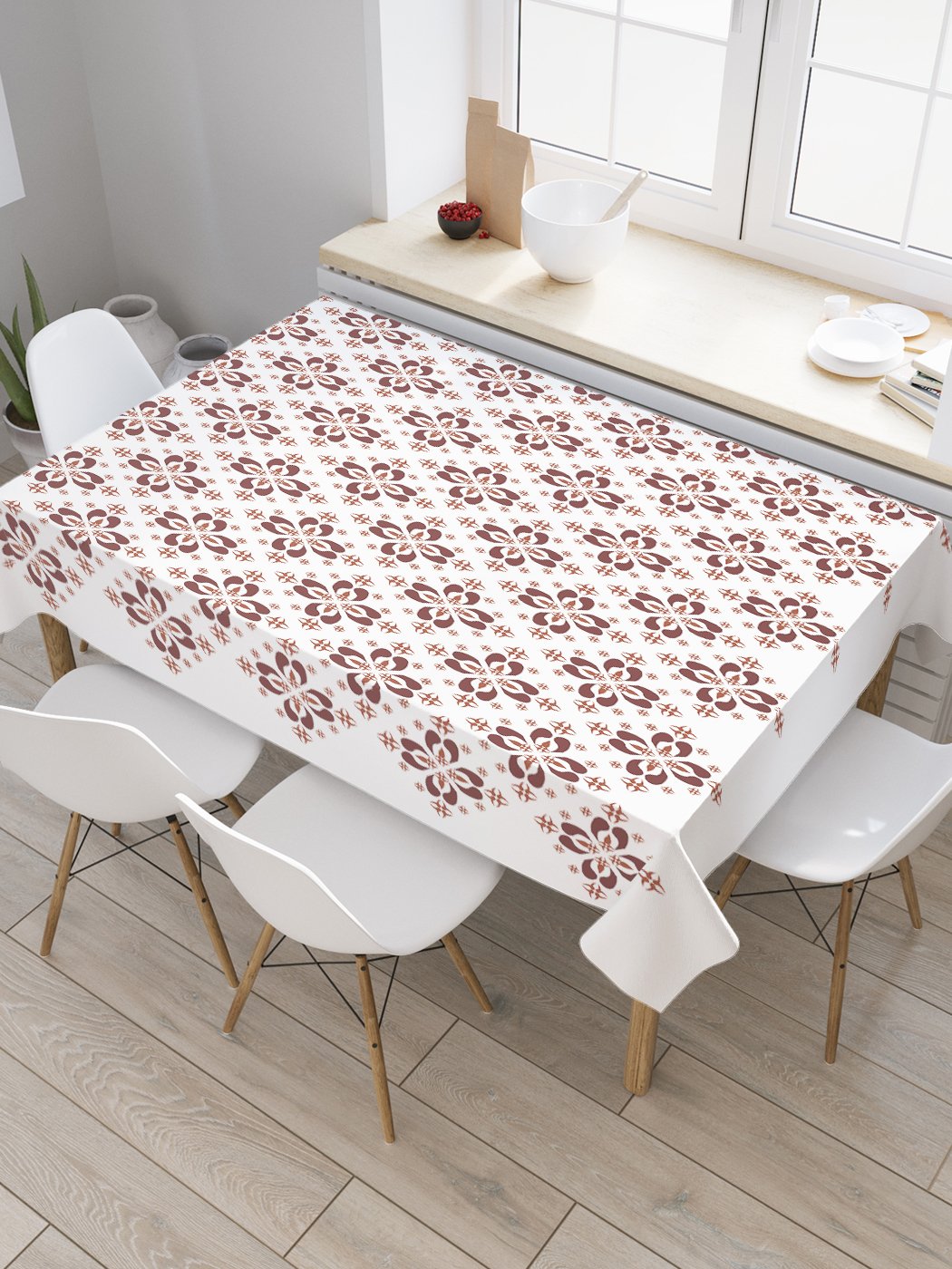 

Скатерть прямоугольная JoyArty "Орнамент для вышивки" из сатена, 120x145 см, Коричневый, Орнамент для вышивки