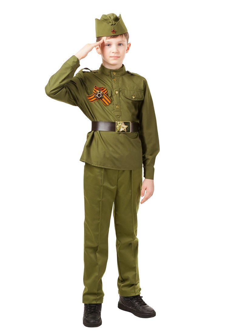 фото Костюм солдат: гимнастерка, брюки, пилотка, ремень, георгиевская лента, 116 batik