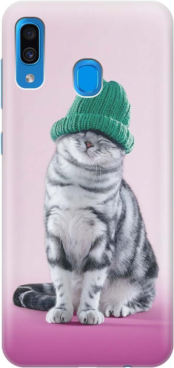 

Чехол на Samsung Galaxy A20/A30 с принтом "Кот в зеленой шапке", Розовый;серый, 377