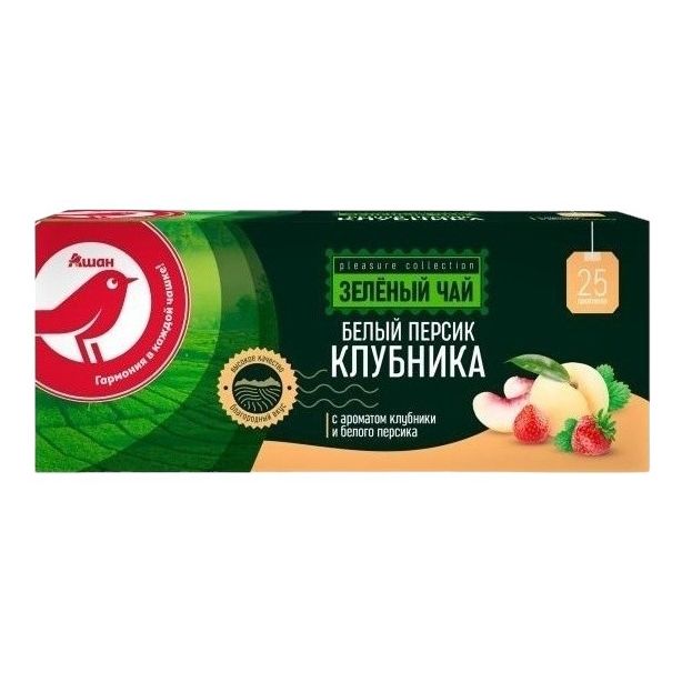 Чай зеленый АШАН Красная птица персик-клубника в пакетиках 2 г х 25 шт 75₽