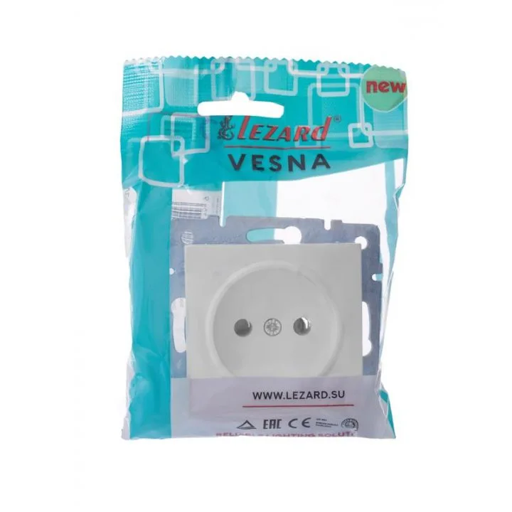 фото Розетка 1-м сп vesna без заземл. пбт механизм бел. lezard 742-0288-121b