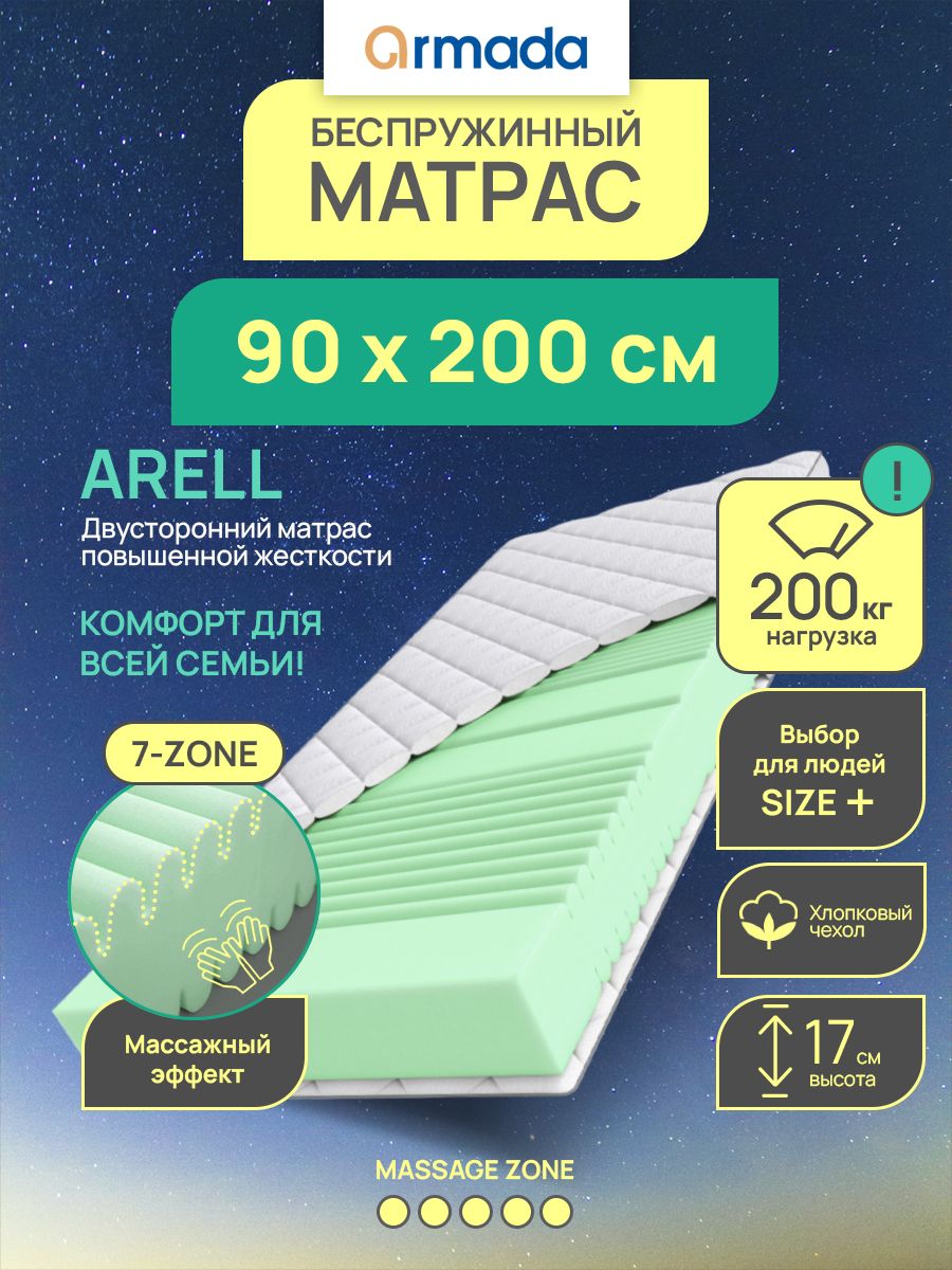 

Матрас ARMADA Arell, Беспружинный, 90х200 см, Белый, Arell