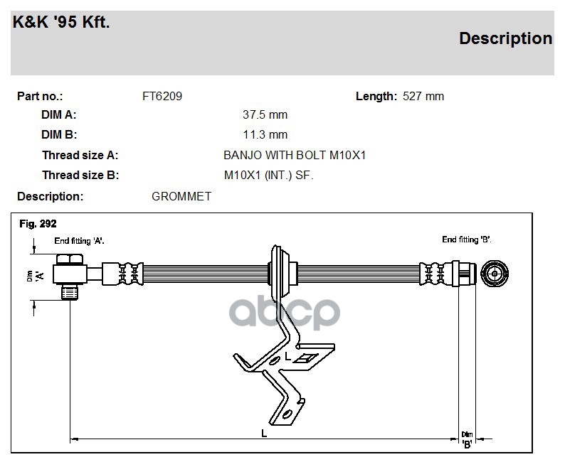 

K&K FT6209 Шланг тормозной передн лев MERCEDES: M (W163) ML230 00-05