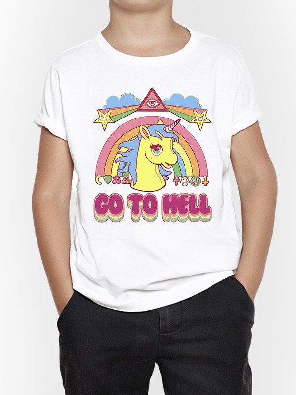 фото Футболка д/мальч. dreamshirts studio радужный единорог - go to hell ы цв. белый р.158