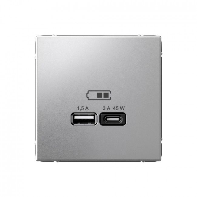 

Розетка с зарядкой USB A+ type-C 45Вт высокоскоростная Systeme Electric GAL000329, Серебристый