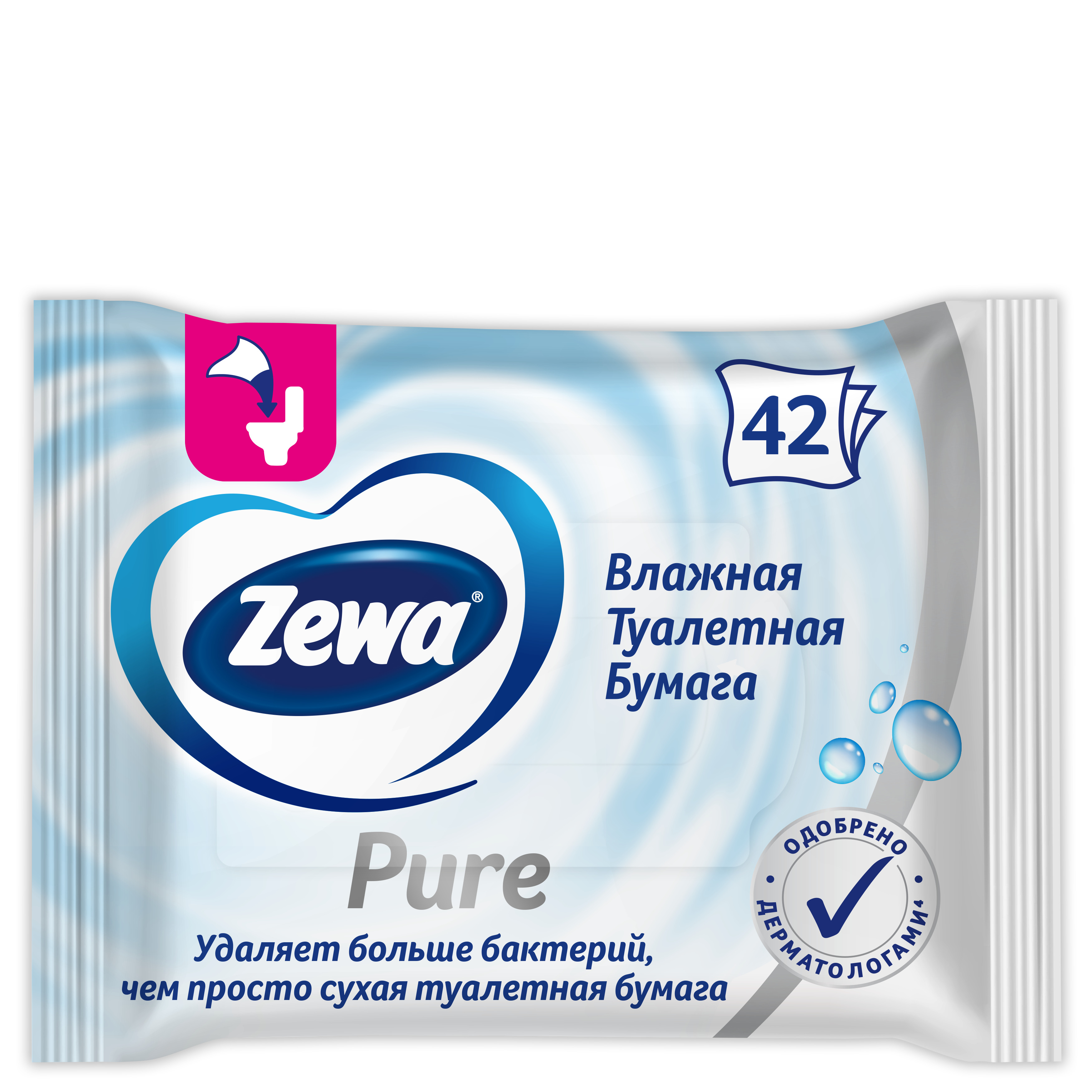 Купить Туалетная бумага Zewa без аромата, влажная, 42 шт., туалетная бумага Moist paper 'Pure'