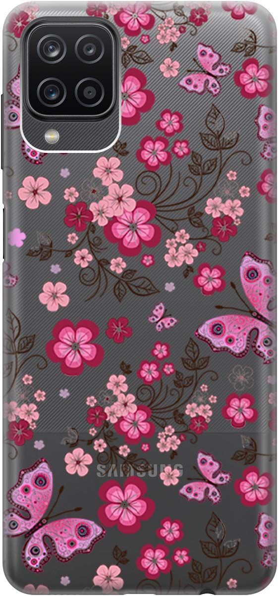 

Чехол на Samsung Galaxy A12/M12 "Butterflies and Flowers" прозрачный, Прозрачный;розовый, 251