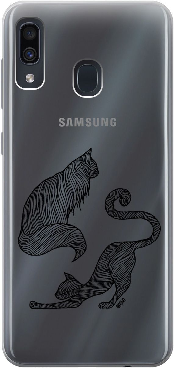 

Чехол на Samsung Galaxy A20/A30 с принтом "Lazy Cats" прозрачный, Прозрачный;серый, 0