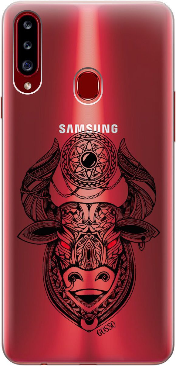 

Силиконовый чехол на Samsung Galaxy A20s с принтом "Grand Bull" прозрачный, Прозрачный;красный, 0