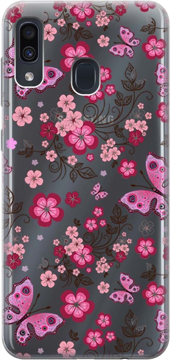 

Чехол на Samsung Galaxy A20/A30 "Butterflies and Flowers" прозрачный, Прозрачный;розовый, 0