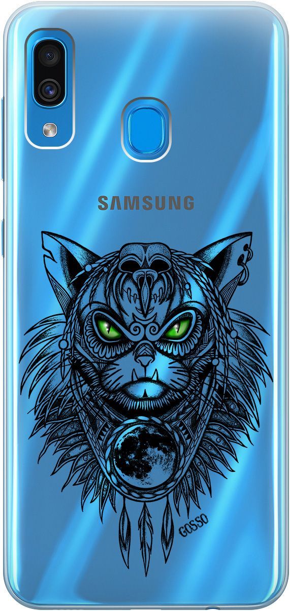 

Чехол на Samsung Galaxy A20/A30 с принтом "Shaman Cat" прозрачный, Прозрачный;черный, 0