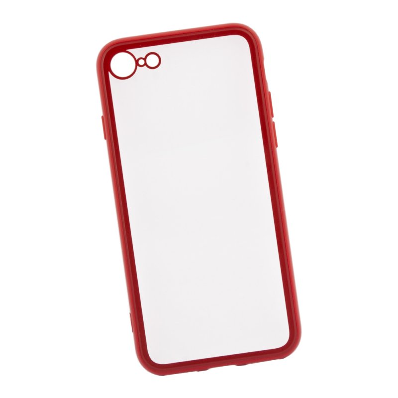 фото Чехол "lp" для iphone se 2/8/7 "glass case" с красной рамкой (прозрачное стекло) liberty project