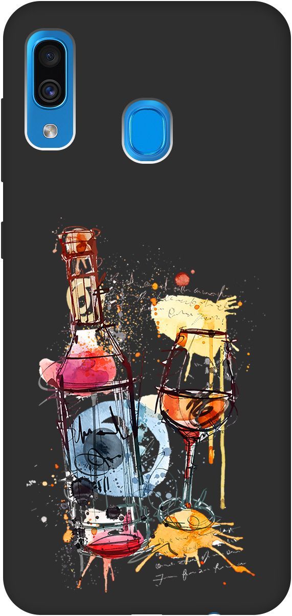

Чехол на Samsung Galaxy A20/A30 с принтом "Aquarelle Wine" черный, Черный;голубой, 0