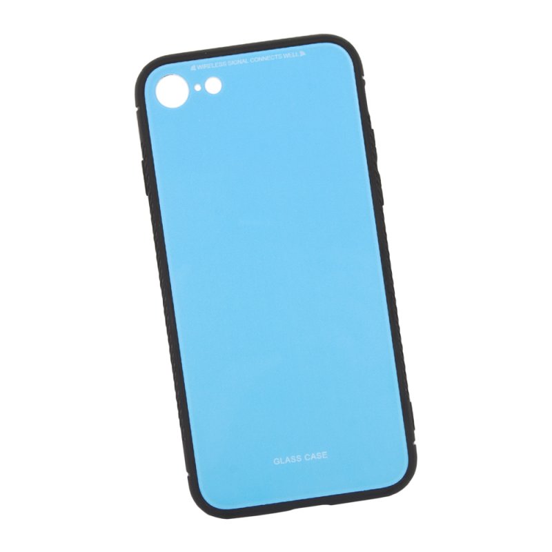 фото Чехол "lp" для iphone se 2/8/7 "glass case" (голубое стекло) liberty project