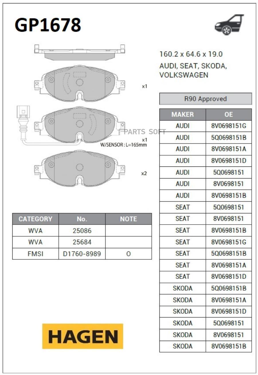 

Колодки Торм.Дисковые Наgеn Аudi А3 Q2 Тт 2012- Sangsin brake gp1678