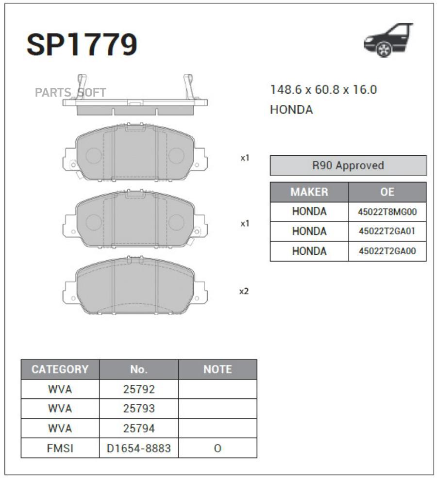 

Тормозные колодки Sangsin brake передние sp1779