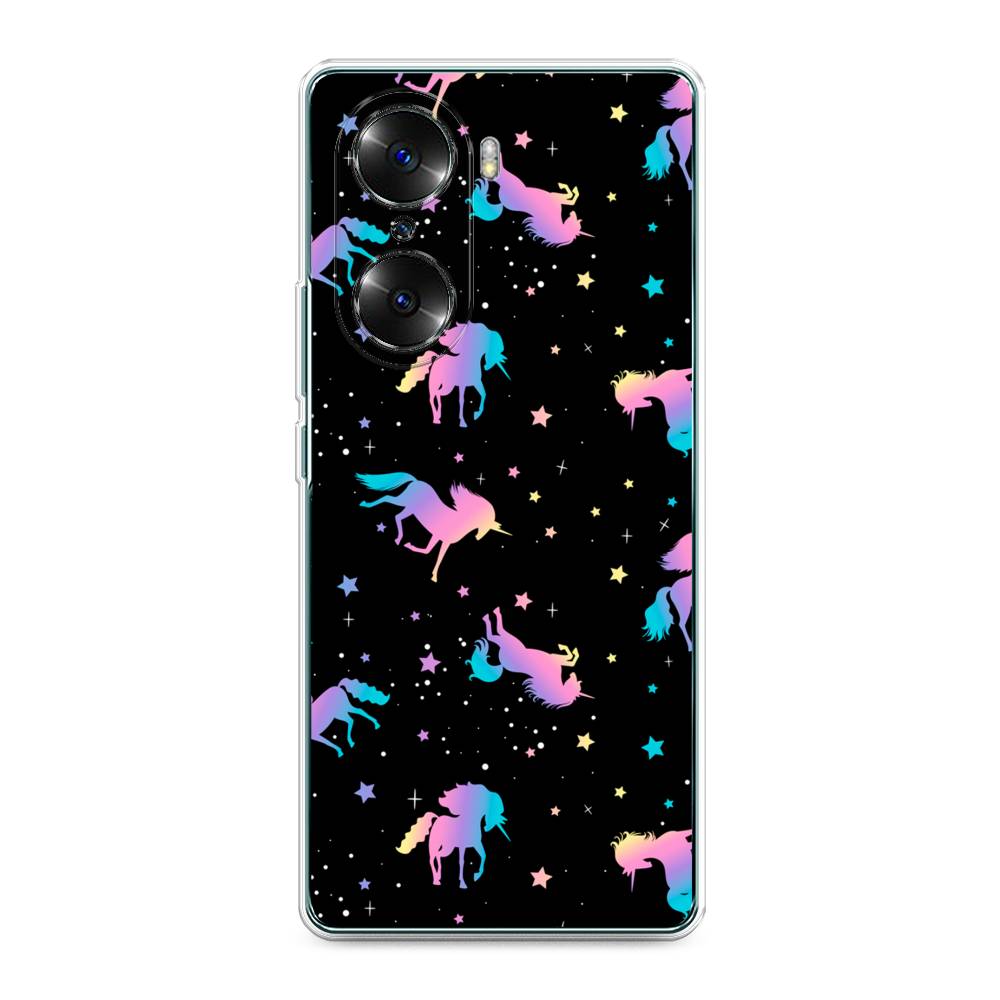 

Чехол на Honor 60 "Единороги градиент", Черный;розовый;голубой, 6106650-1