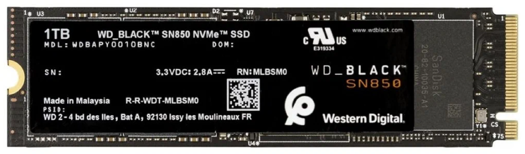 SSD накопитель WD Black M.2 2280 1 ТБ (WDBAPY0010BNC-WRSN)