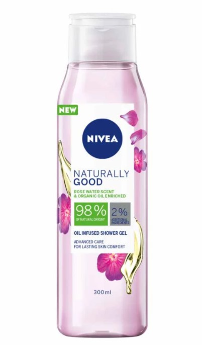 фото Гель для душа с ароматом розы и биоаргановым маслом nivea naturally good, 300 мл