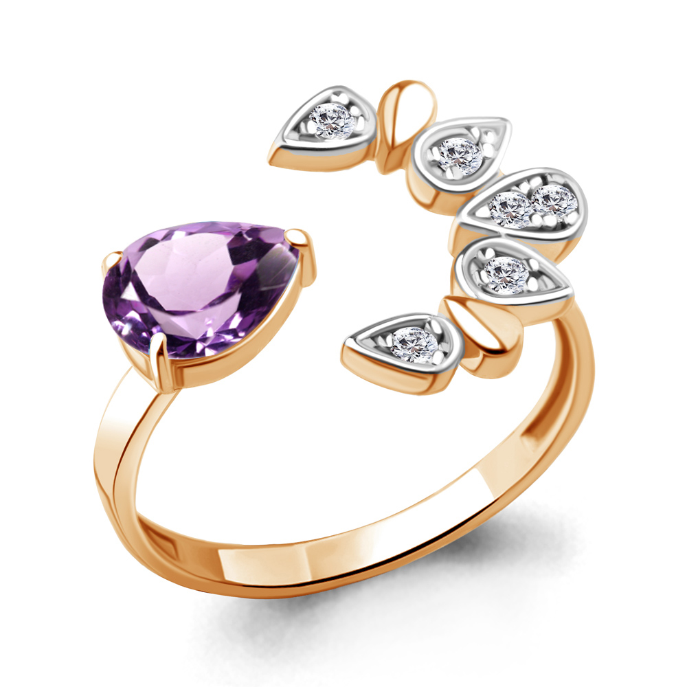 

Кольцо из серебра с аметистом\фианитом Aquamarine Aquamarine 6951104А_925_з р, 6951104А_925_з