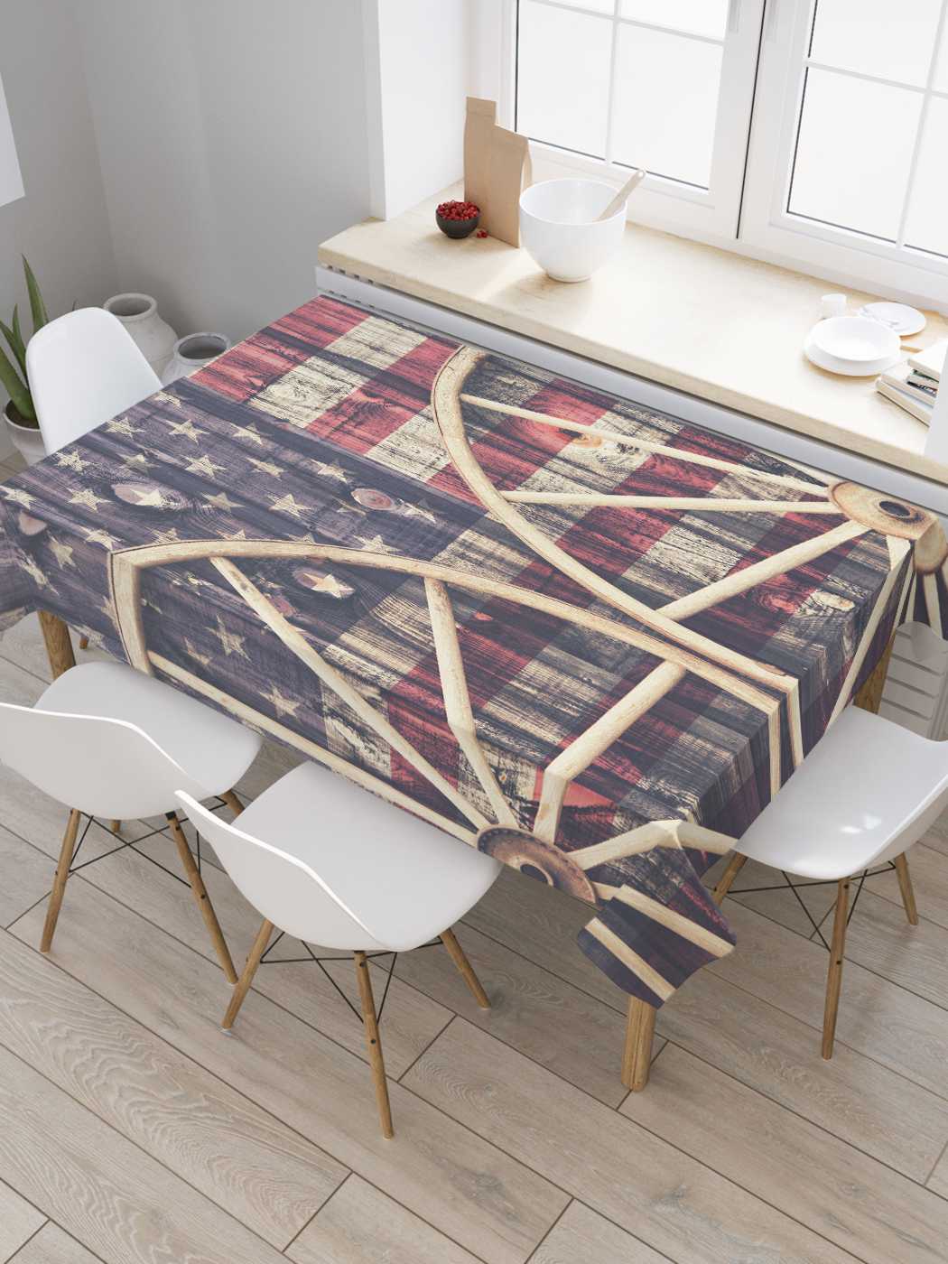 

Скатерть прямоугольная JoyArty "Национальный флаг с колесами" из оксфорда, 180x145 см, Бежевый, Национальный флаг с колесами