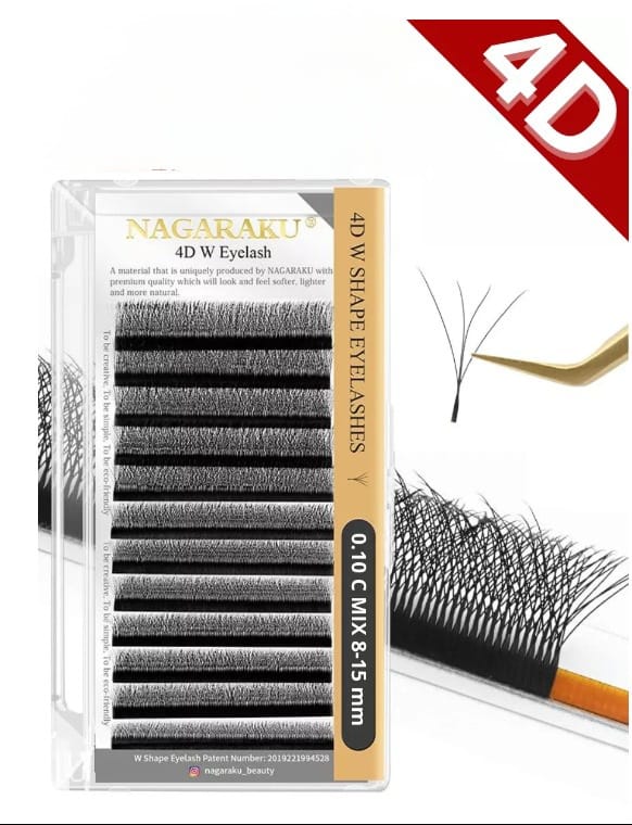 Ресницы для наращивания черные Nagaraku Готовые Пучки 4D Mix С 0.07 8-15mm