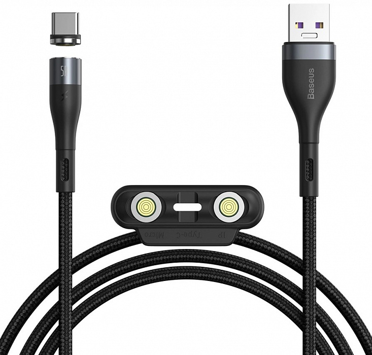 фото Кабель baseus zinc magnetic (ca1t3-bg1) usb-a to lightning/usb-c/microusb 1m (black/grey)