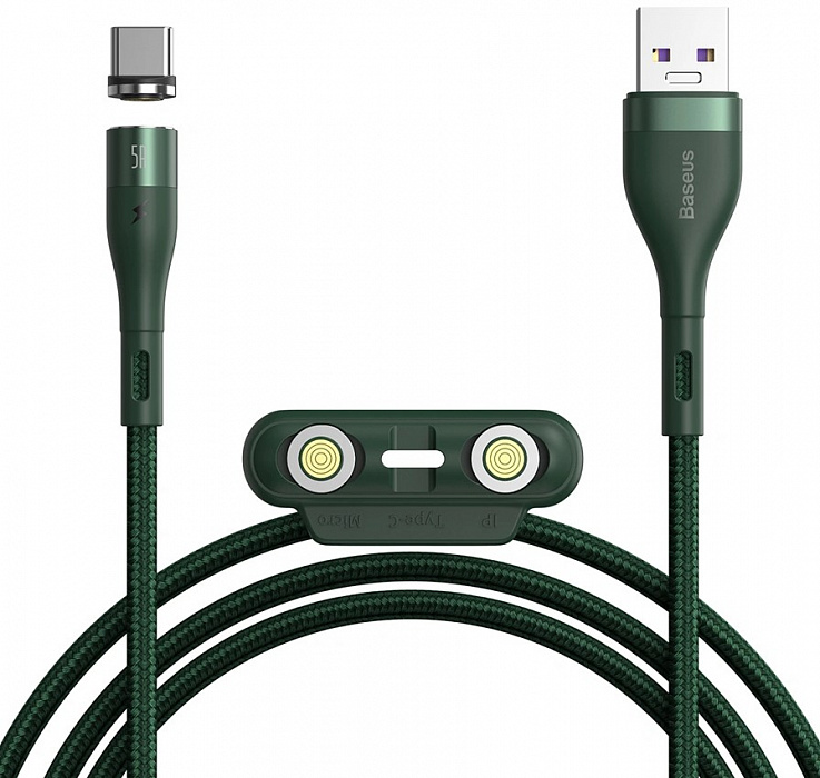 фото Кабель baseus zinc magnetic (ca1t3-b06) usb-a to lightning/usb-c/microusb 1m (green)
