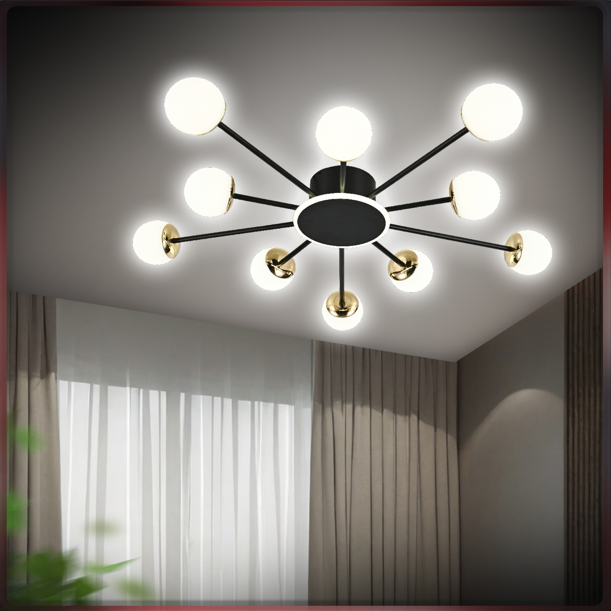 Люстра потолочная Europa Lighting MX 10914-10 Black+Gold на 15 кв.м.  с пультом