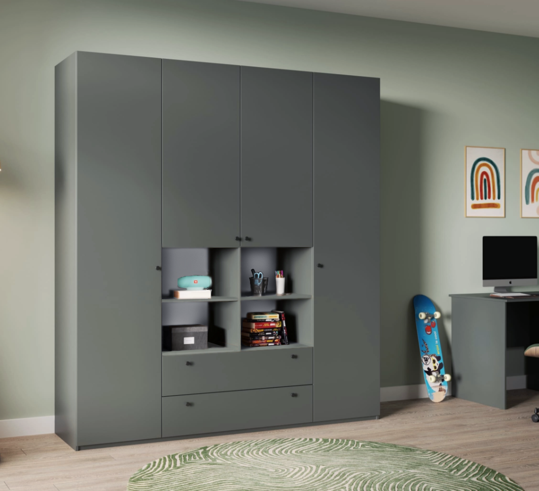 

Шкаф распашной QualisMebel Dallas 1700х600х2200, Графит, Серый, Dallas
