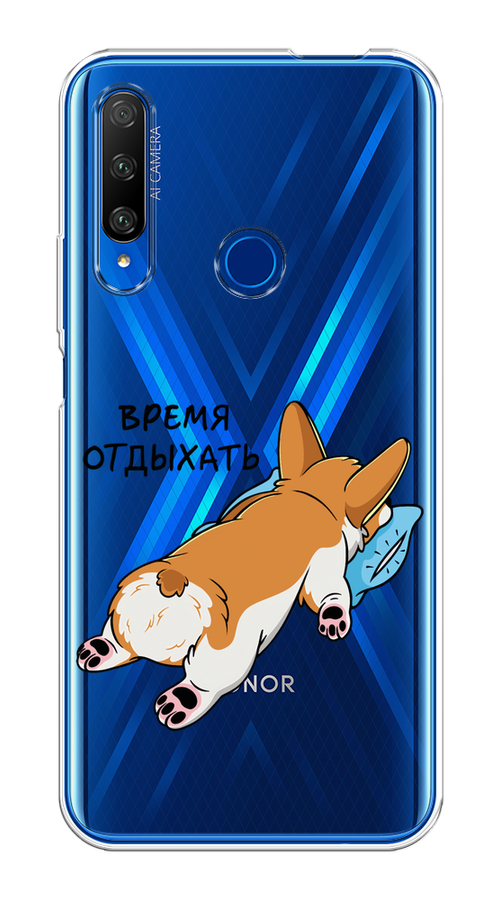 

Чехол на Huawei Honor 9X Premium "Корги отдыхает", Черный;коричневый;голубой, 610650-1