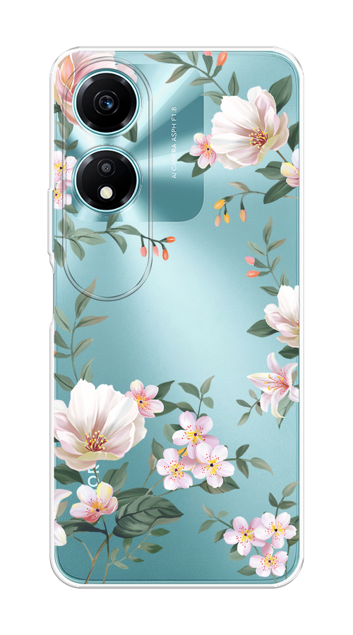 

Чехол на Honor X5 Plus "Beautiful white flowers", Бежевый;зеленый, 6121950-1