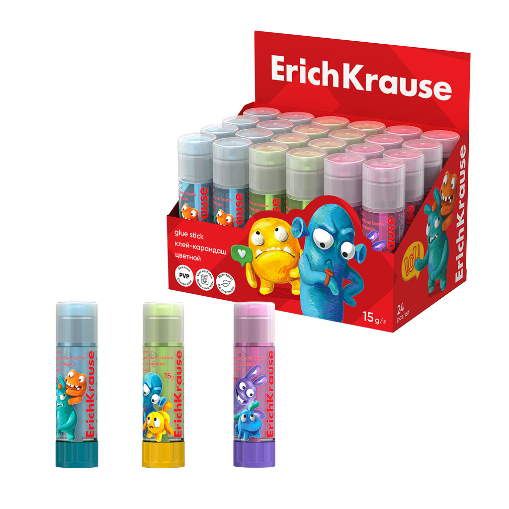 

Клей-карандаш ErichKrause EasyStick Jolly Friends, 60911 15г, по 24 шт в коробке